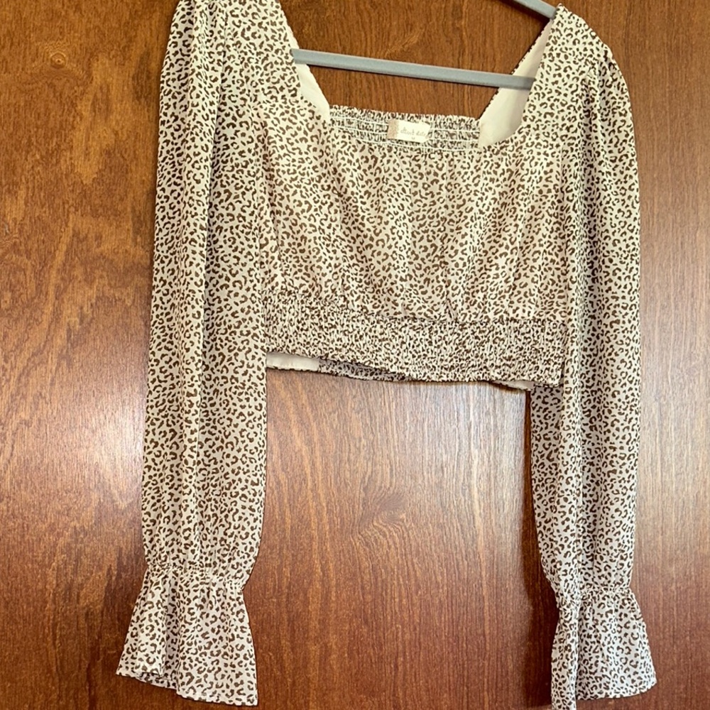 Altar’d State Leopard Print Long Sleeve Cropped Top